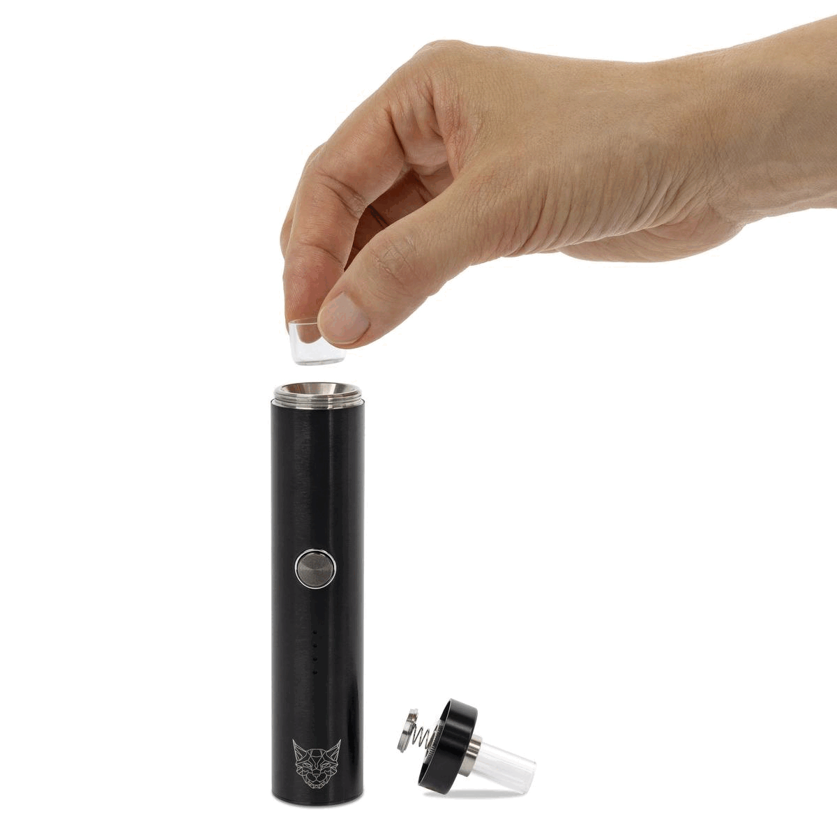 Dry herb vaporize with a quartz dosing capsule dropping  
